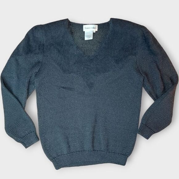 Franco Valeri Vintage Black VNeck Sweater Small - Picture 2 of 9